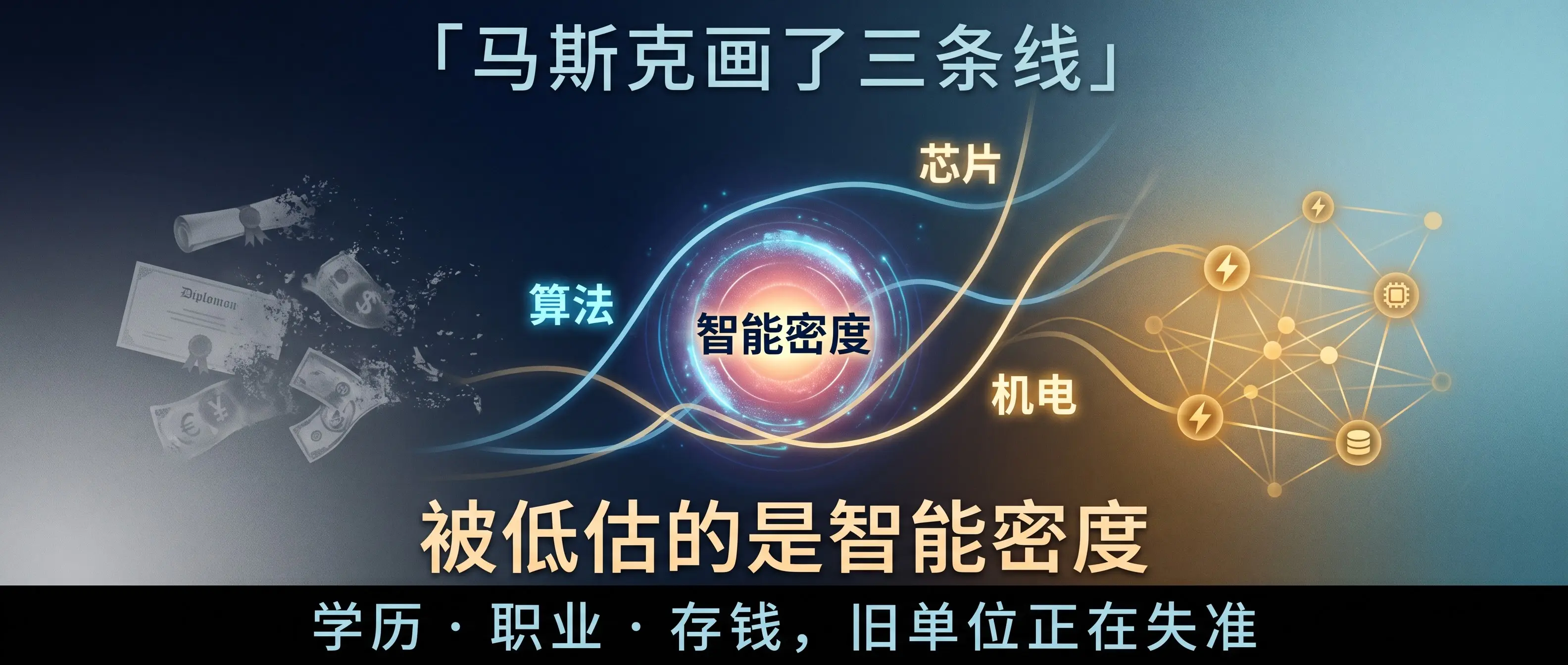 马斯克画了三条线：真正被低估的不是算力规模，是智能密度
