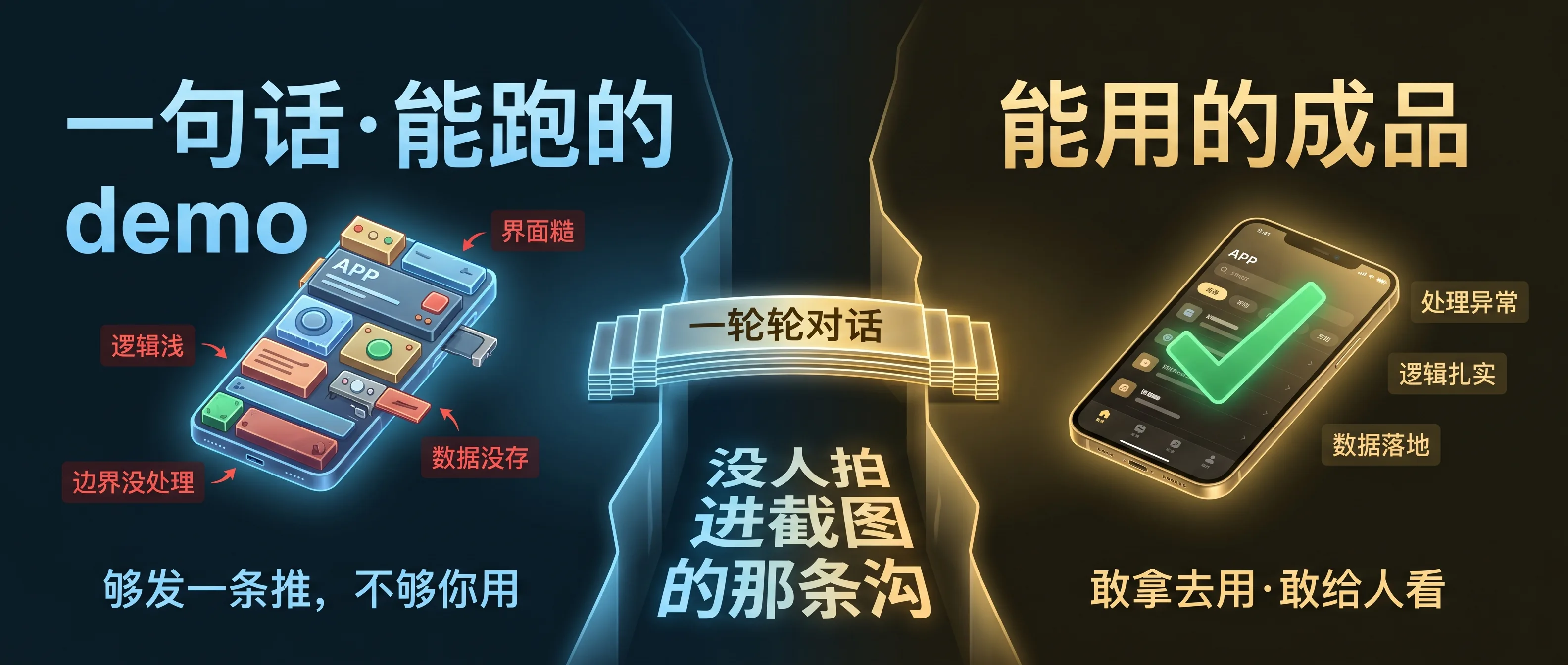 一句话能跑的 demo，和你真能用的东西，中间隔着一条沟