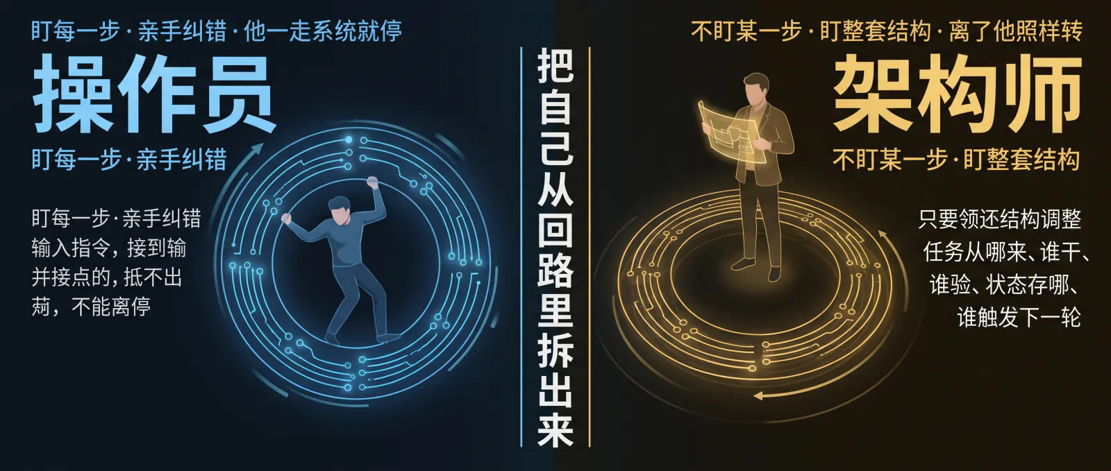 操作员焊在回路里，架构师站在回路外