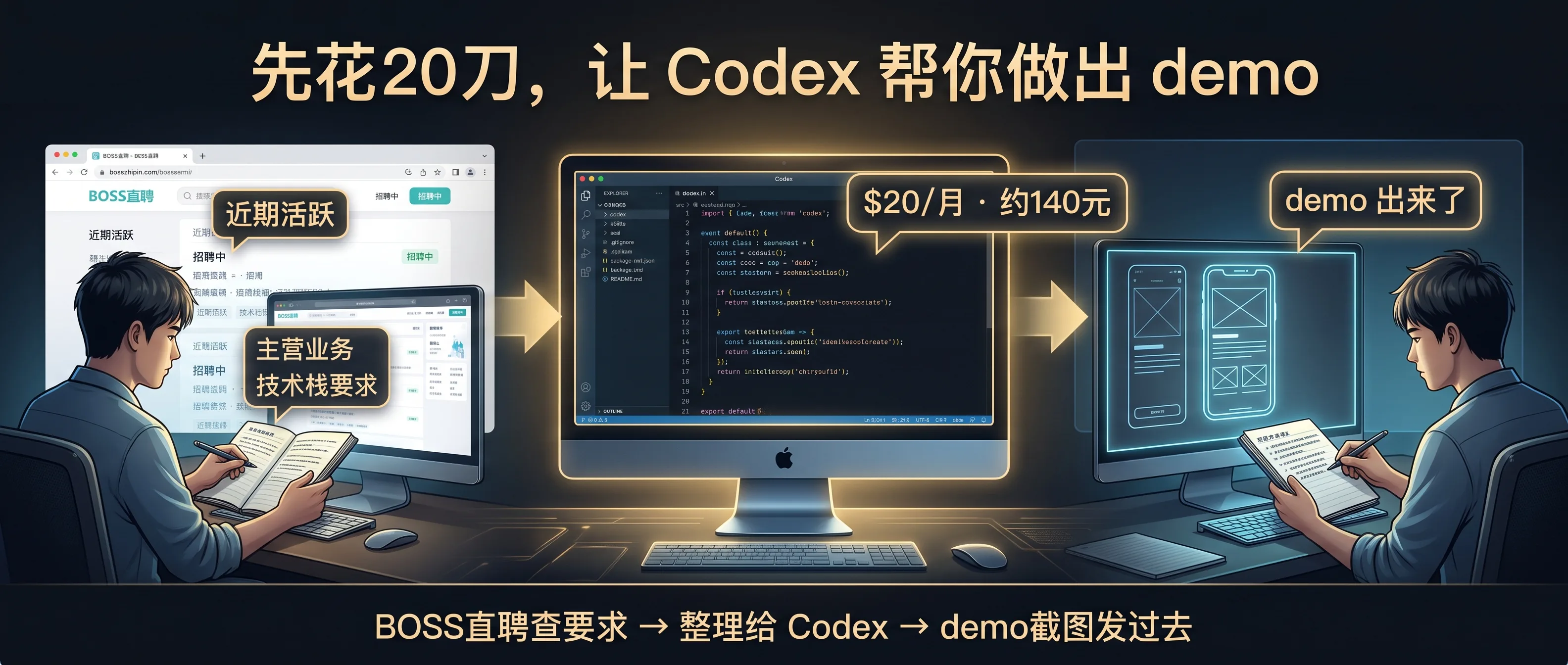用 Codex 做 demo 的完整流程：查公司 → 整理需求 → 生成 demo