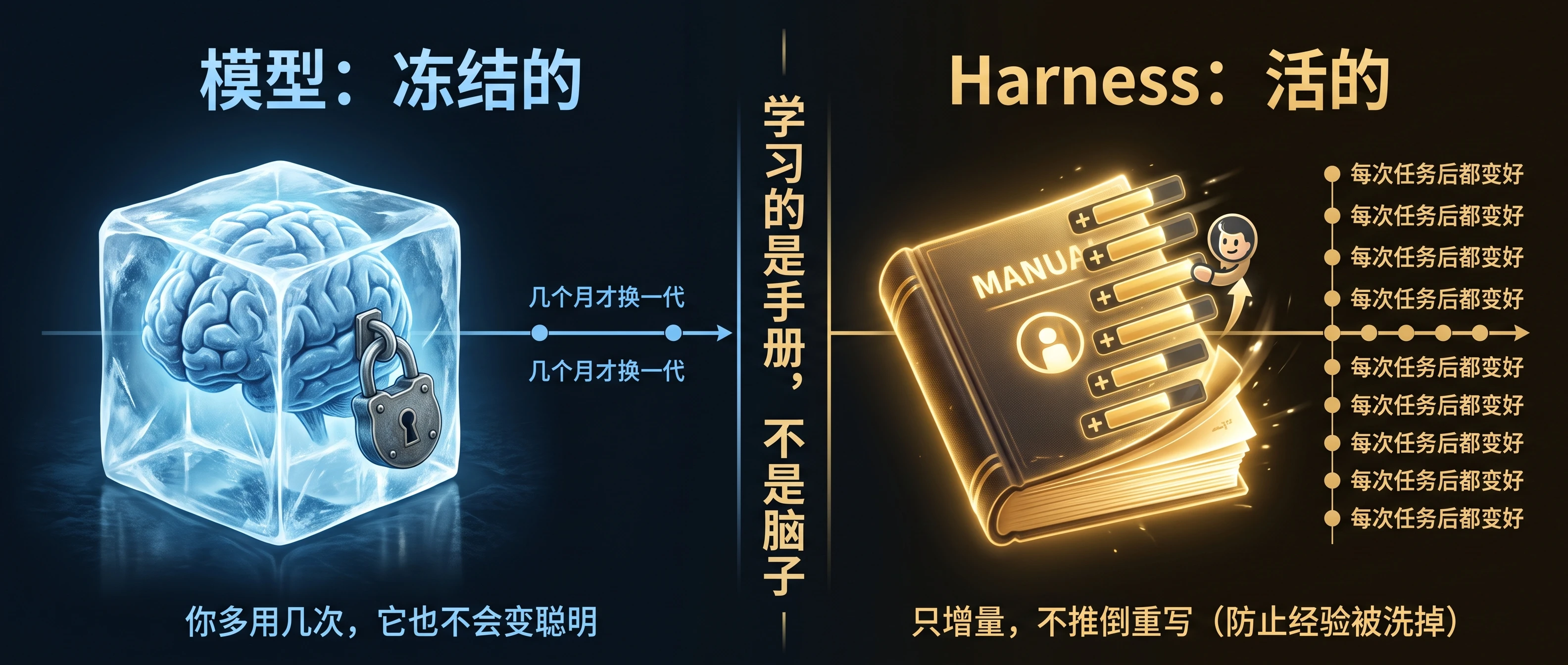 模型冻结，Harness 在长