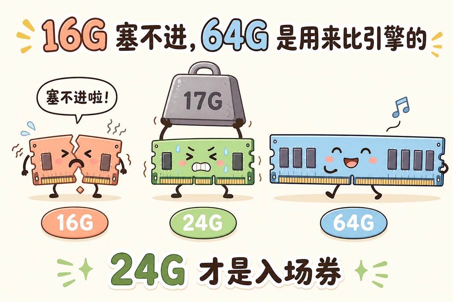 16G 塞不进，64G 是用来比引擎的