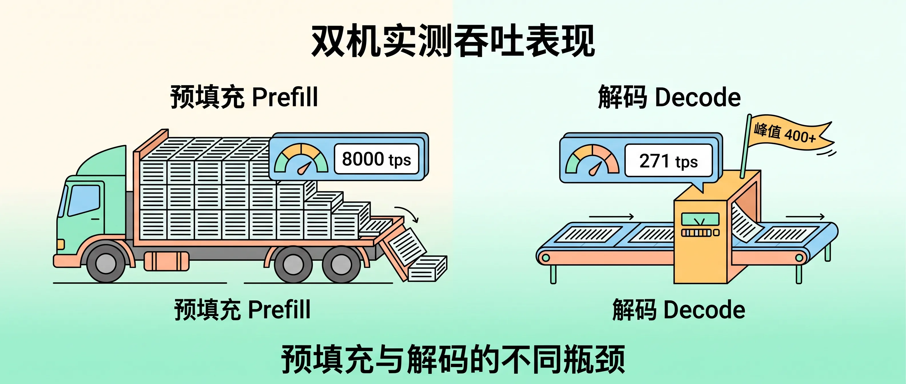 Prefill 预填充与 Decode 解码吞吐表现对比