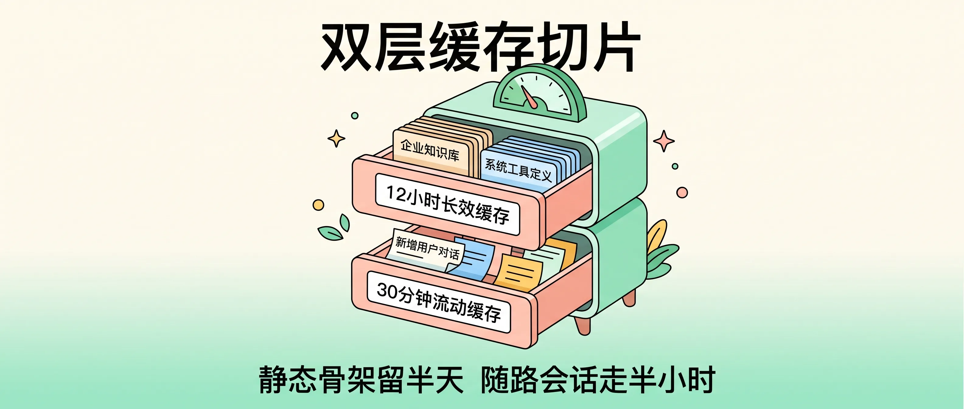 双层缓存切片：12小时系统骨架与30分钟随路流水