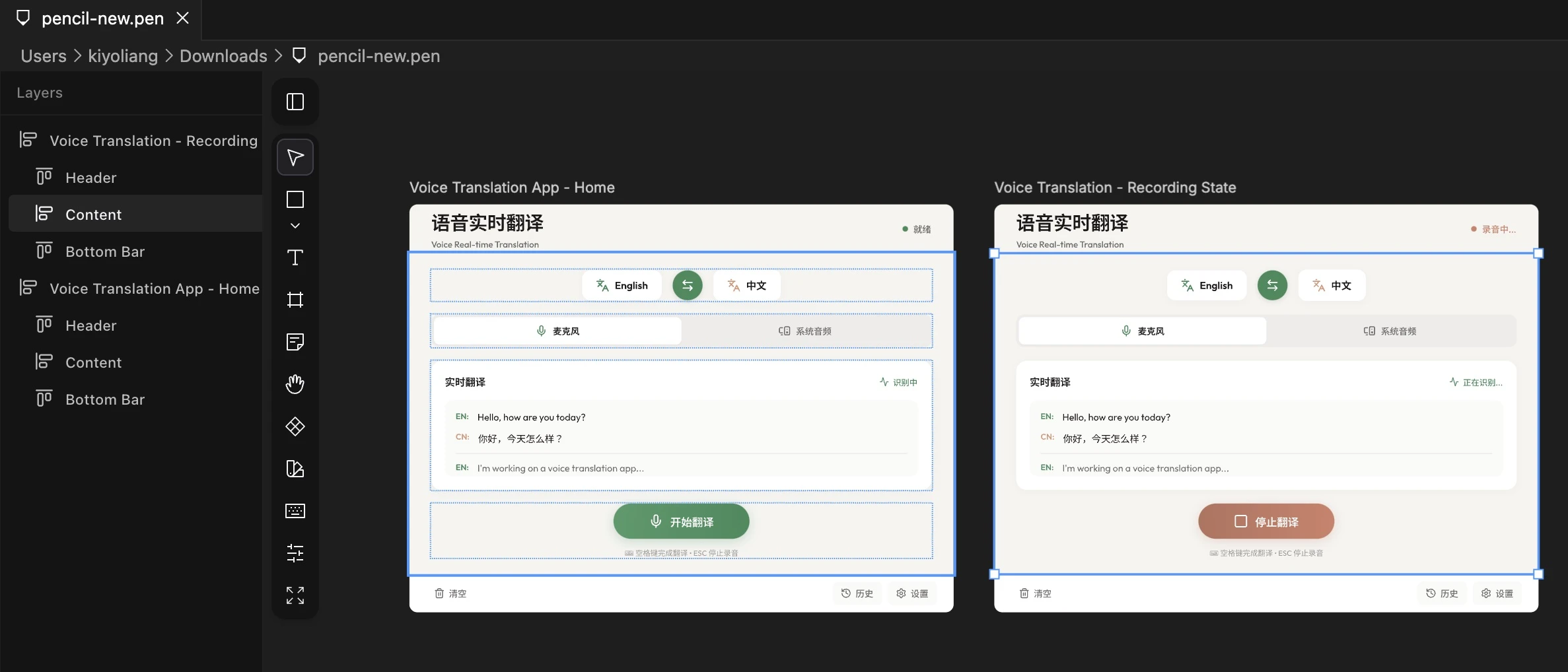 Voice Translation App 编辑视图