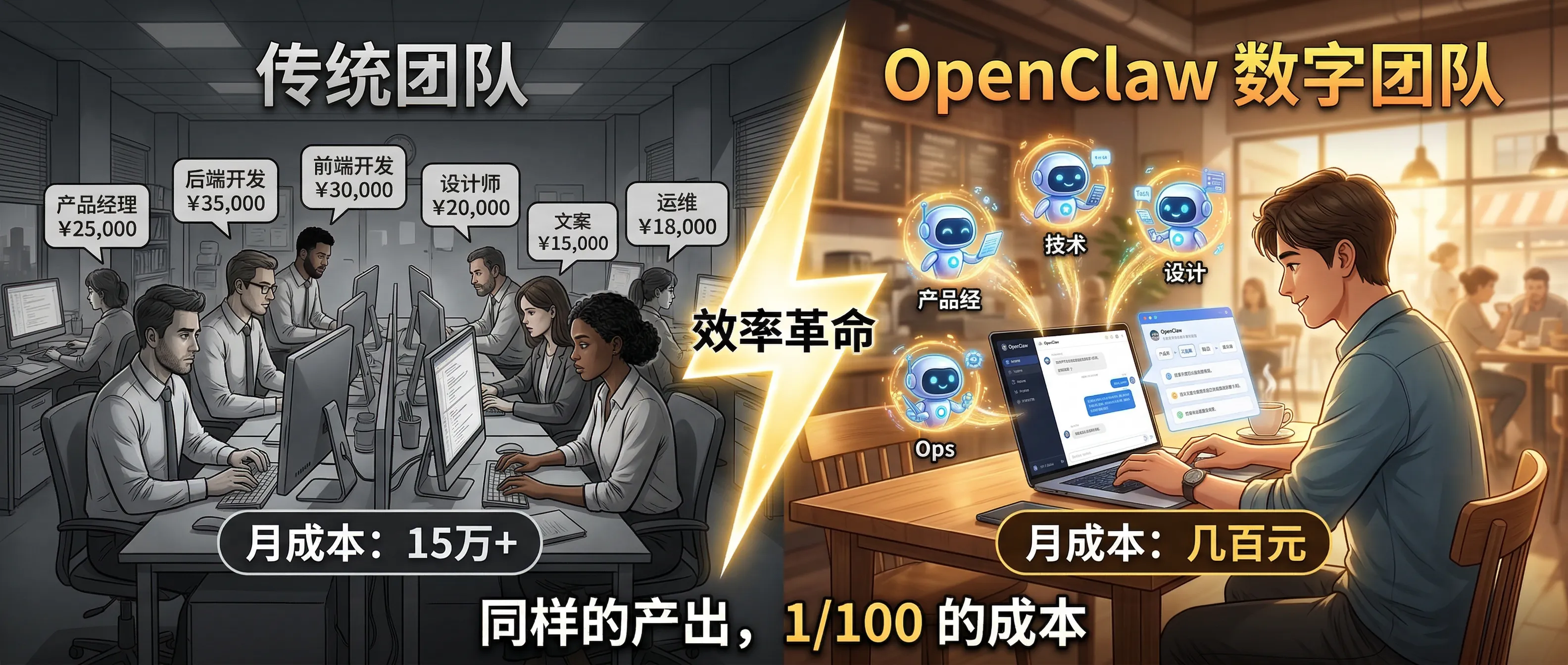 传统团队 vs OpenClaw 数字团队：成本对比
