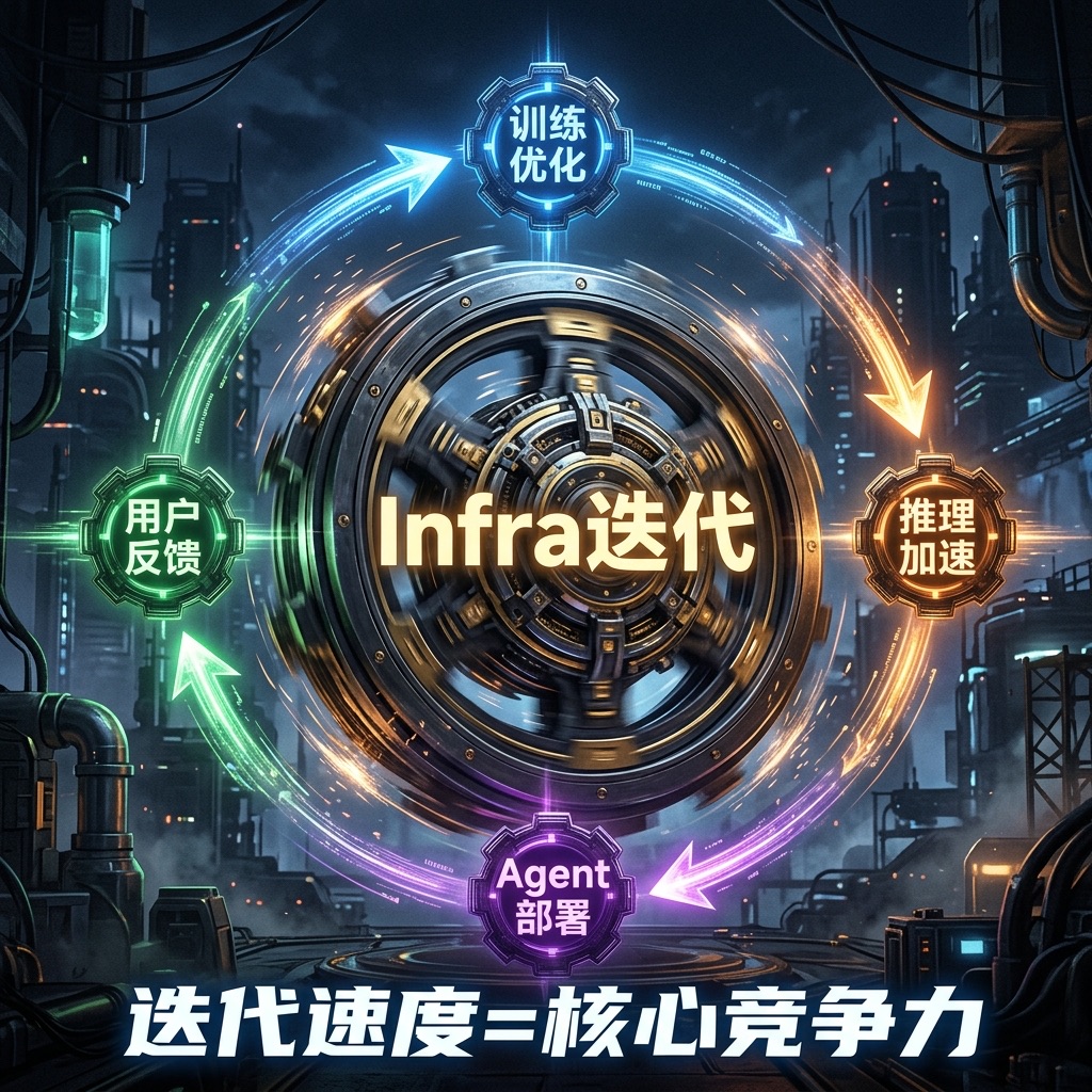 Infra 迭代飞轮：训练优化→推理加速→Agent部署→用户反馈的正循环