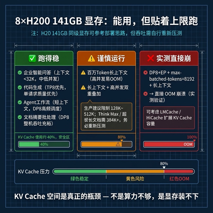 8×141GB 单机显存：可用但不宽裕