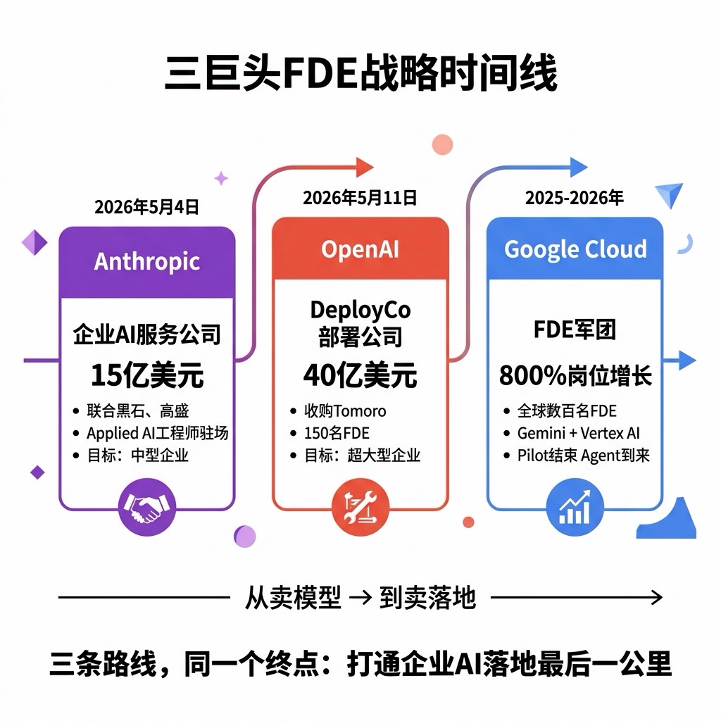 三巨头 FDE 策略时间线对比