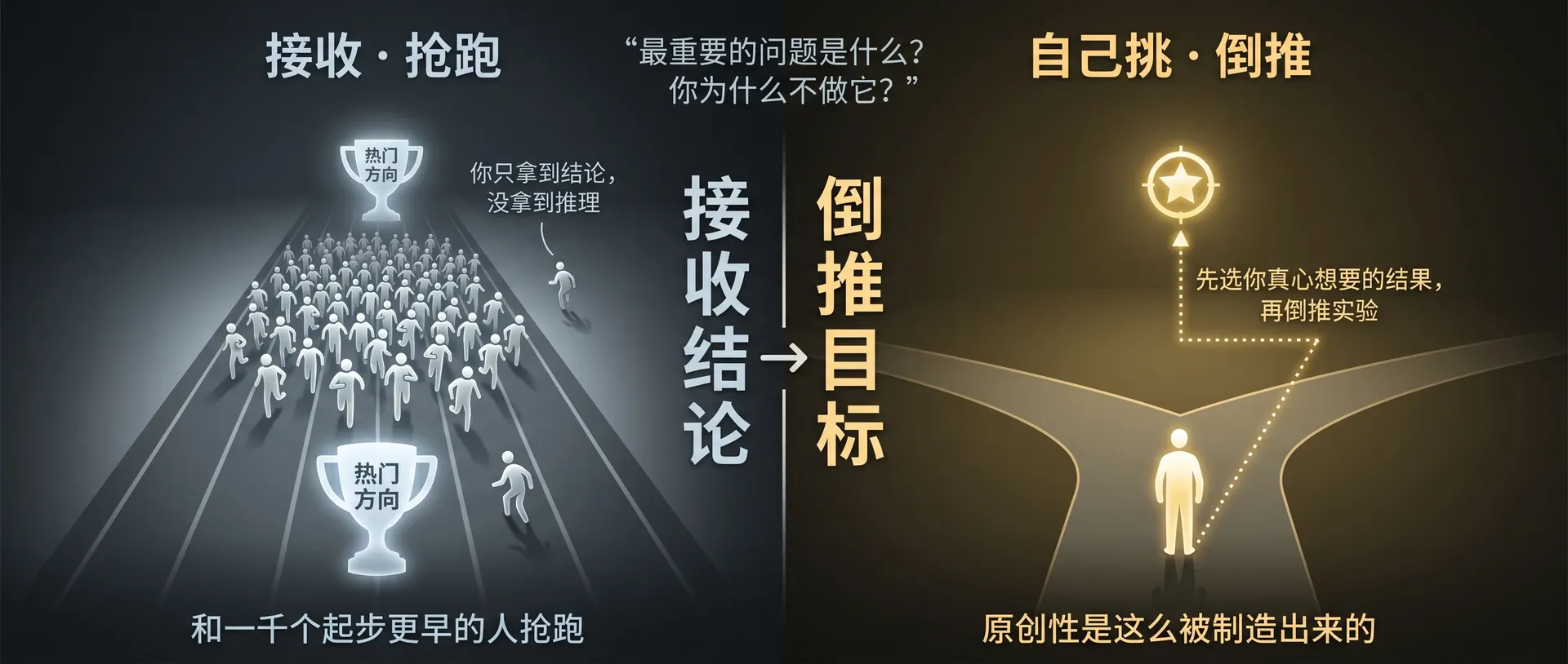 自己挑问题：别人接收结论，你倒推目标